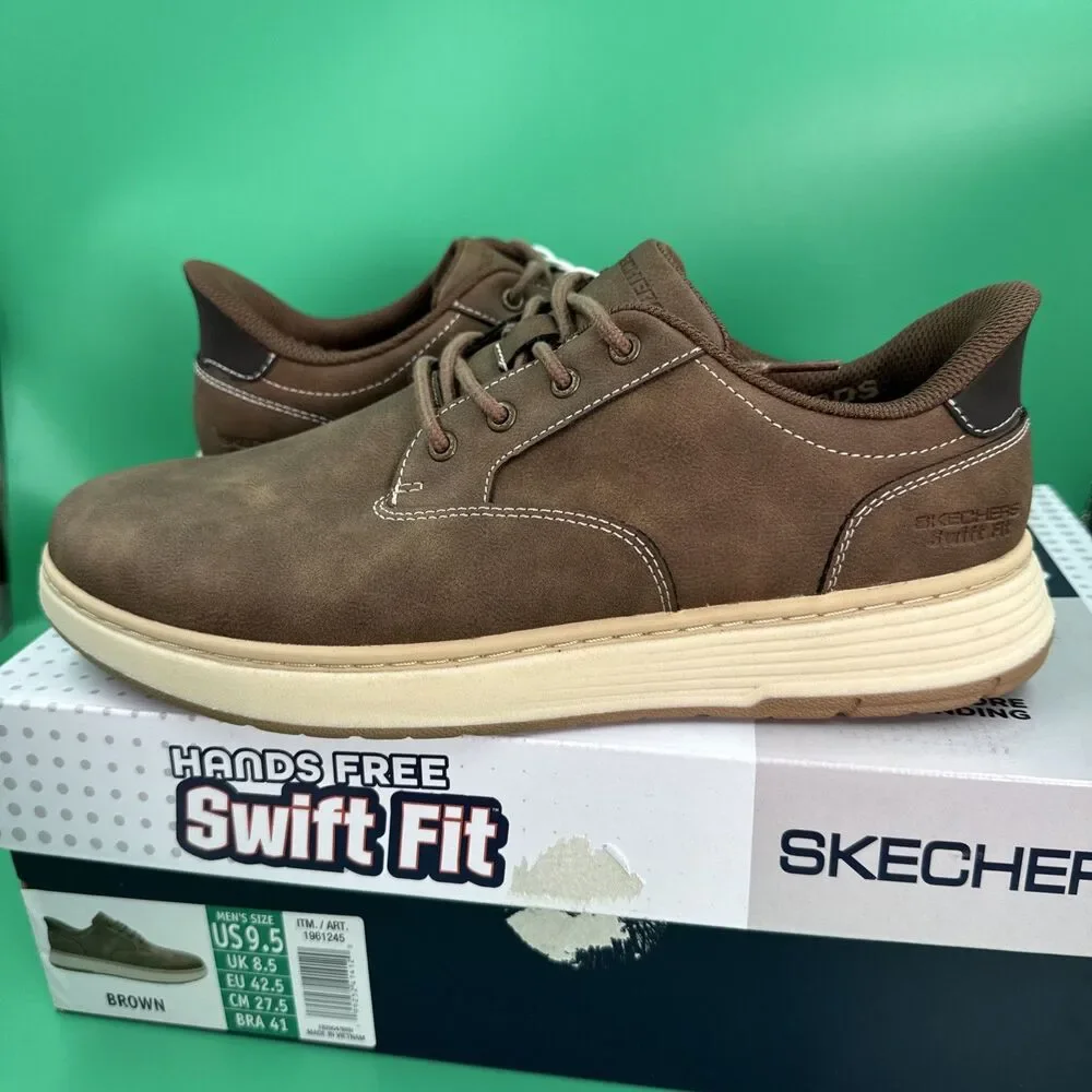 Skechers Hands Free Swift Fit Men’s 9.5 Brown Waterproof Casual Lace Sneakers